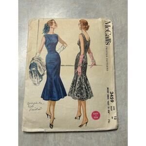 Vintage 1950's McCalls Pattern #3459 Trumpet Flared Cocktail‎ Dress Size 12